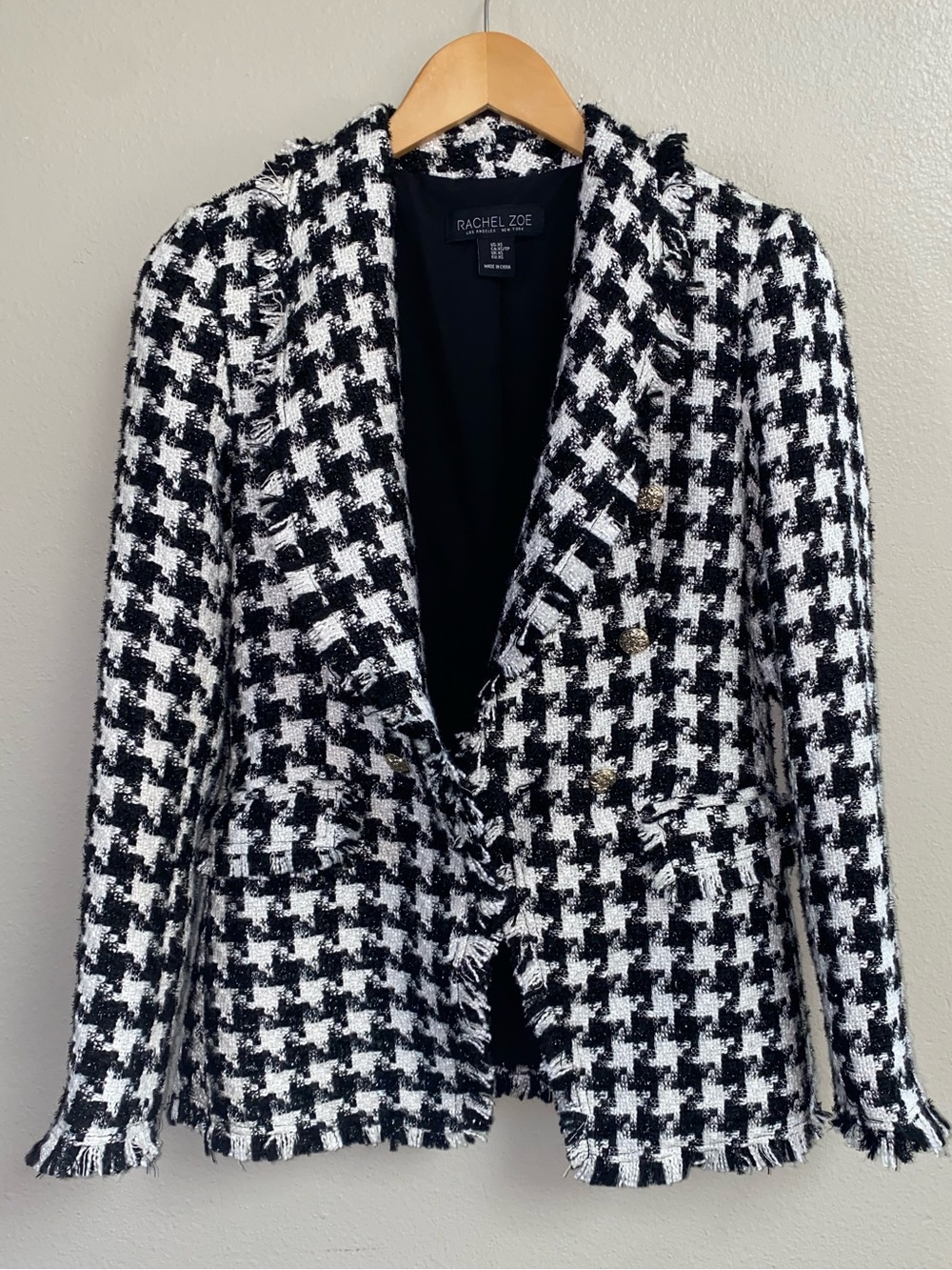Rachel Zoe Black & White Houndstooth Tweed Bouclé Blazer Size XS - Picture 2 of 5